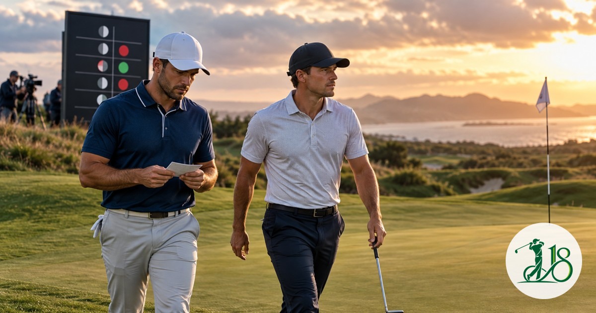 Two anonymous golfers protecting an unbeaten match at sunset