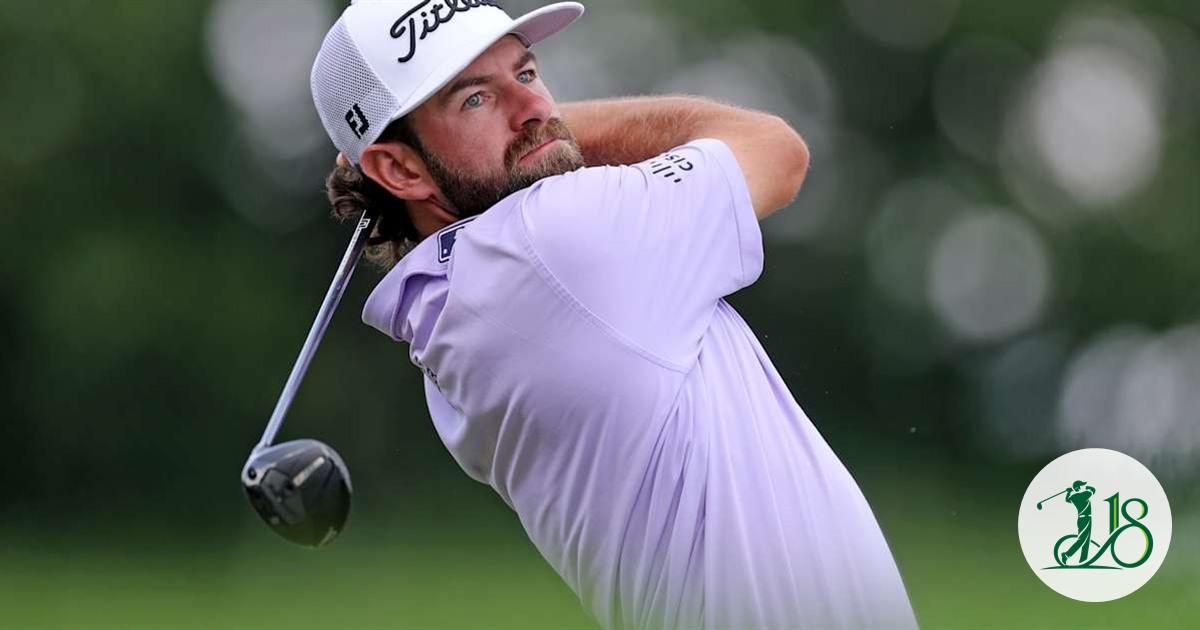 Cameron Young hits a drive at Detroit Golf Club during the Rocket Classic