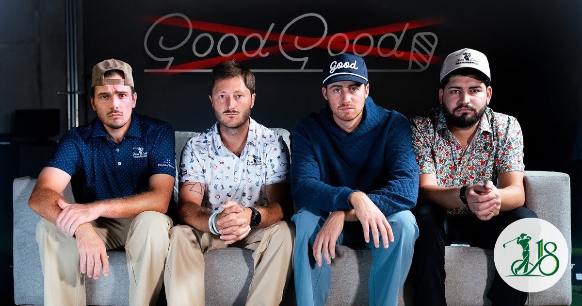 Four Good Good members sit together beneath the Good Good logo in the official announcement thumbnail