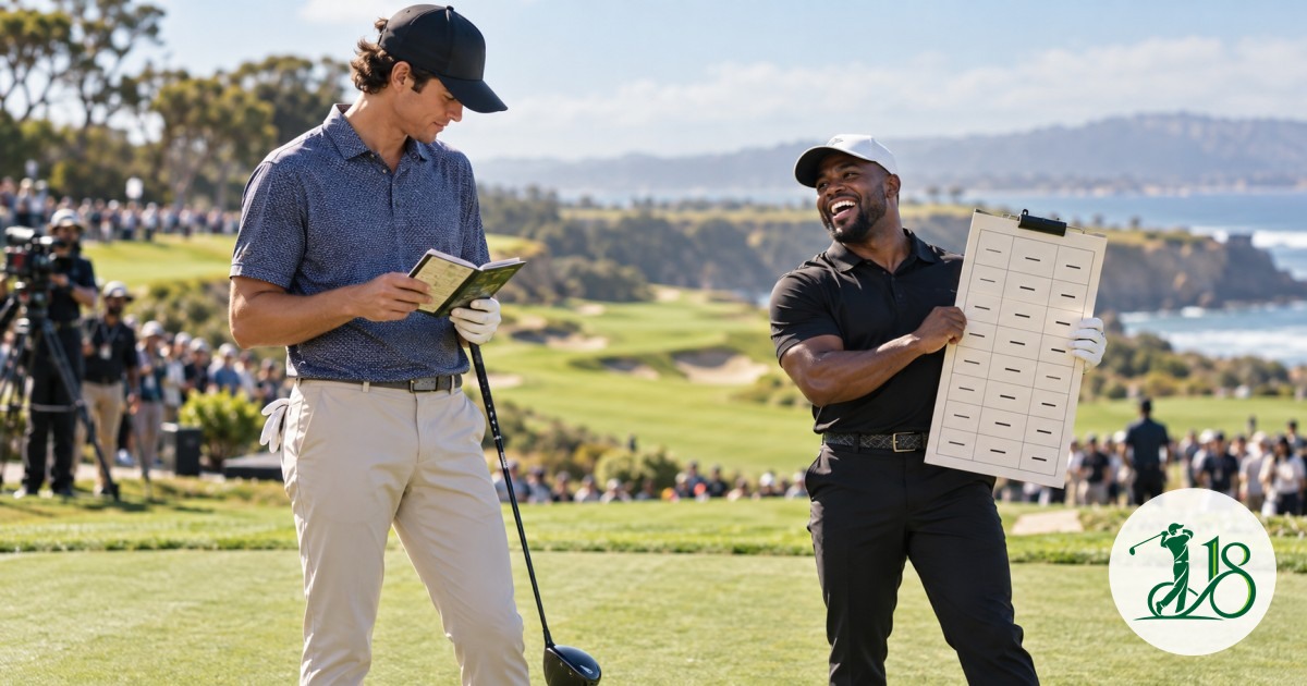 Two anonymous golfers preparing for a playful handicap match