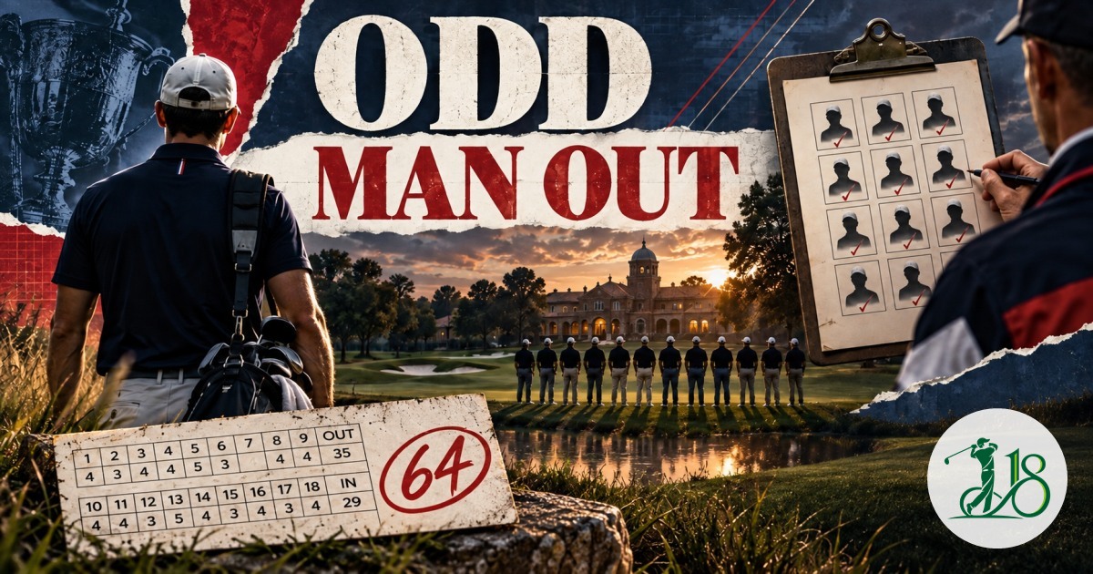 Editorial collage showing an anonymous golfer outside a twelve-player team selection