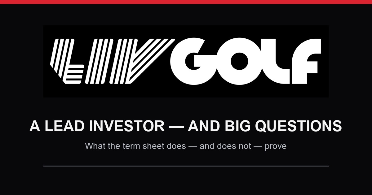 LIV Golf wordmark with a headline about its announced lead investor