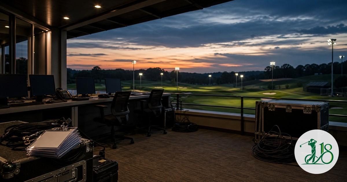 An empty golf-event operations suite after the season