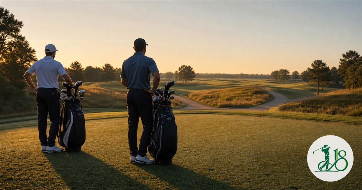 Two elite golfers face separate paths across a championship course