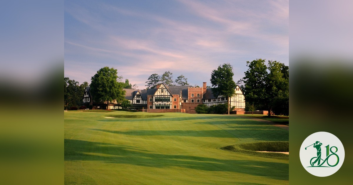 Sedgefield Country Club clubhouse beyond the ninth fairway