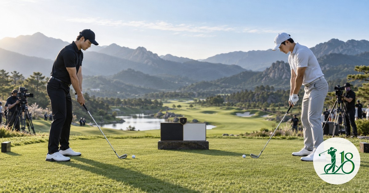 Two anonymous Korean golf creators facing off on a mountain course