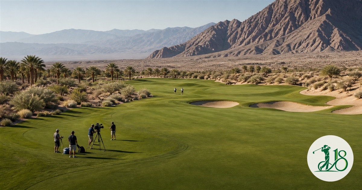 A desert golf course and video crew representing Your Golf Tour Stop 2 at Rams Hill